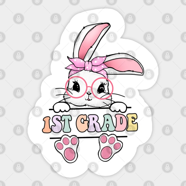 Vintage Happy Easter Bunny 1st Grade Teacher For Girls Kids Sticker by luxembourgertreatable